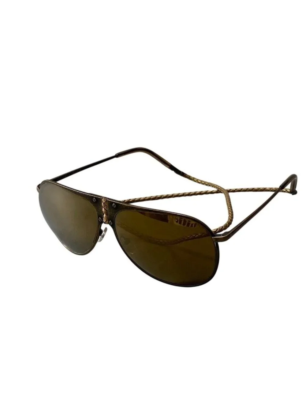 Bottega Veneta Benneta BV 61 S Vintage Wash Aviator Sunglasses Gold Intrecciato